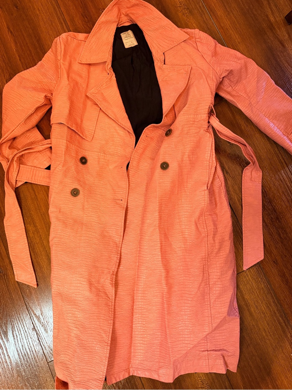 We The Free Coral Double-Breasted Trench Coat with Waist Tie vegan leather